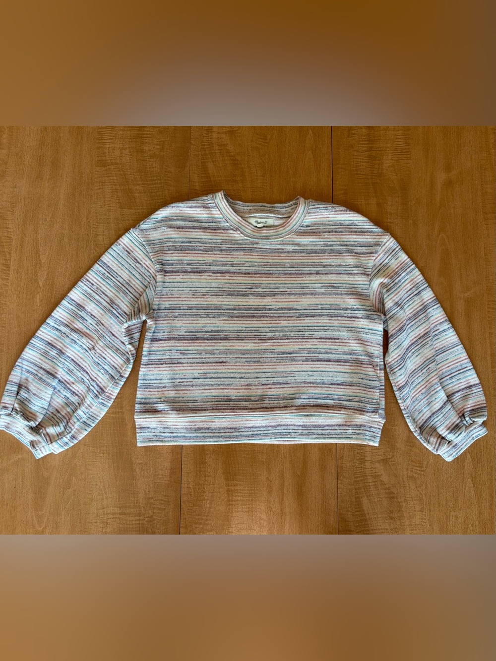 Madewell Bubble-Sleeve Crop Top in Rainbow Stripes
